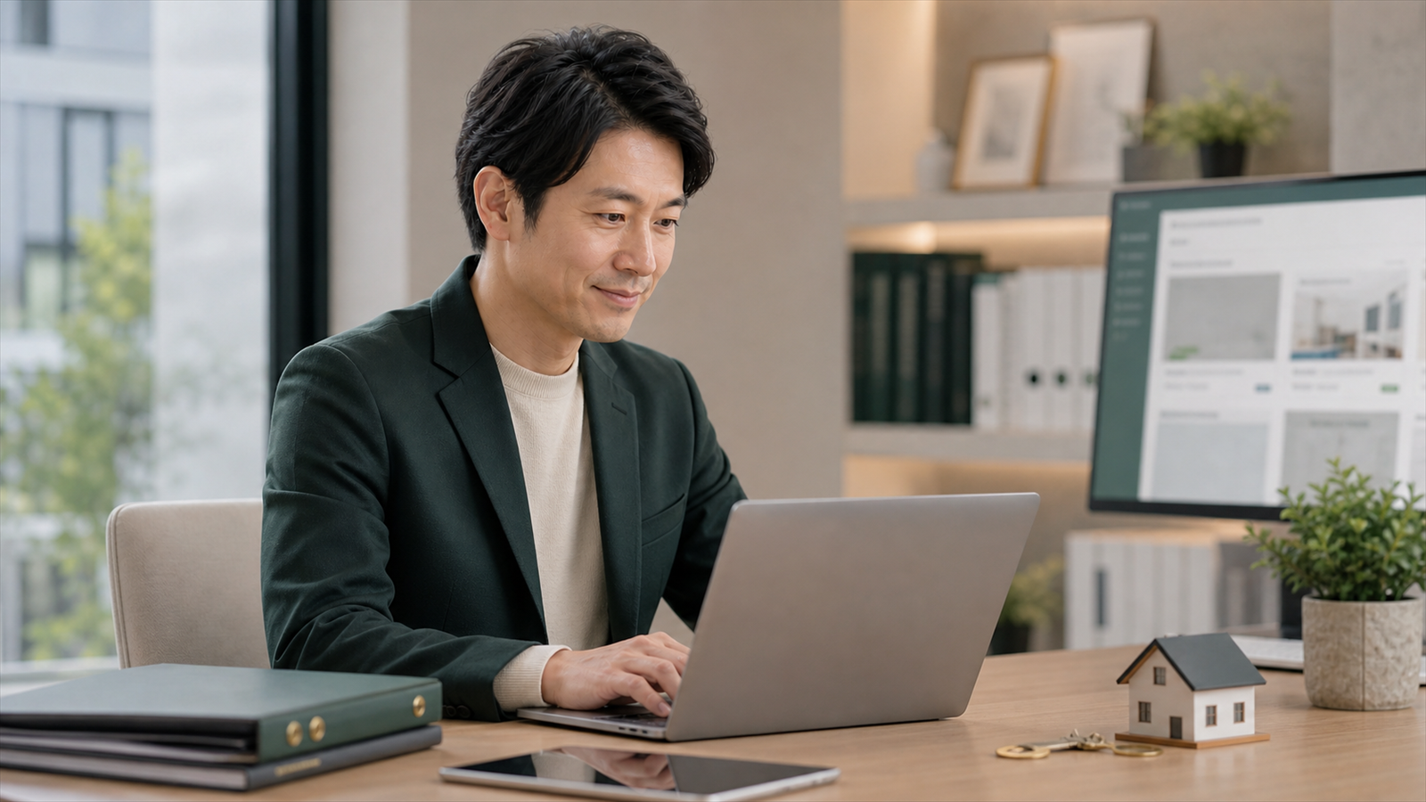 社員が生成AIを使って物件資料や紹介文を整理している様子