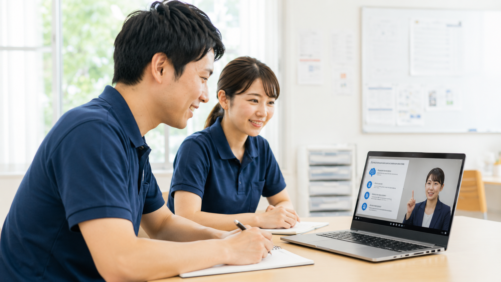 オンラインでAI活用アドバイザーが介護スタッフをサポートしている様子