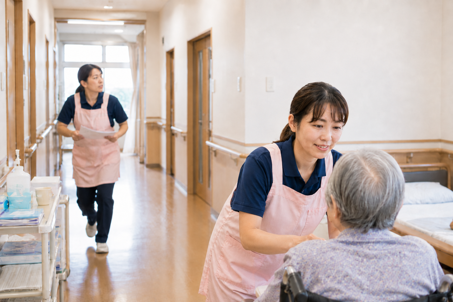 人手不足の中で業務に取り組む介護スタッフ