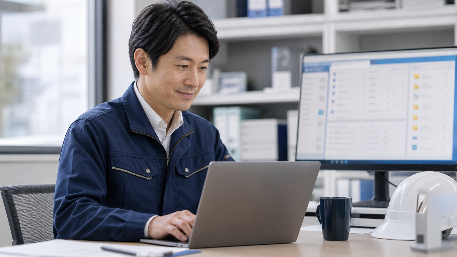 社員が生成AIを使って施工日報や資料を整理している様子