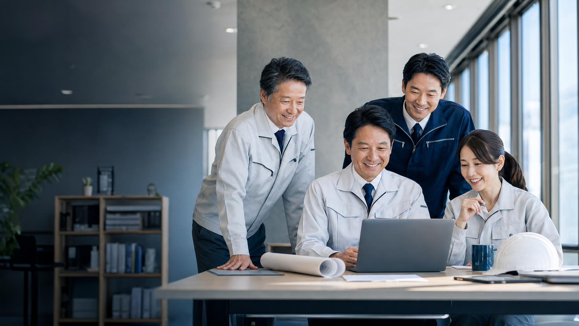 研修後に社員が明るい表情で業務に取り組んでいる様子