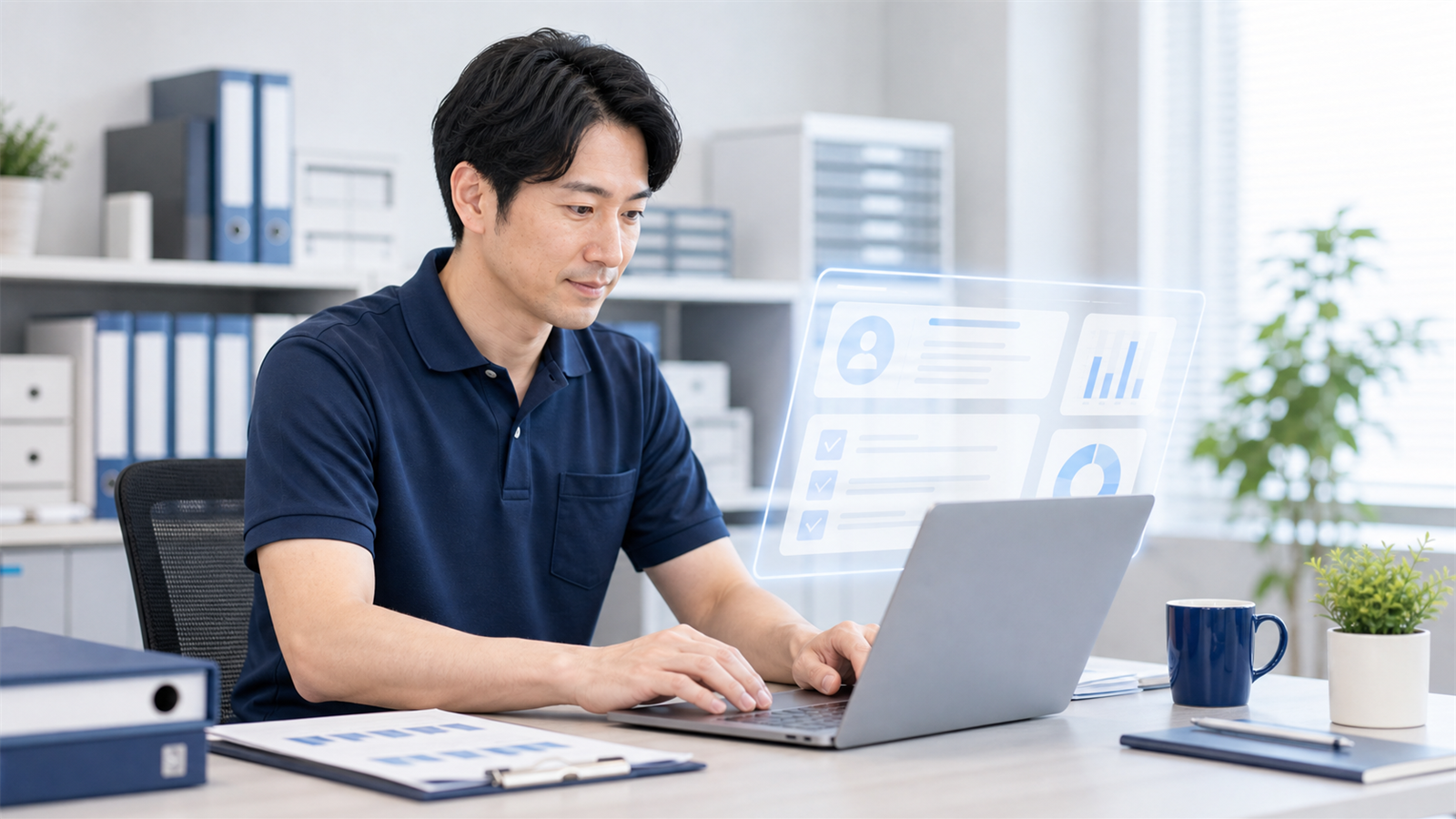 職員が生成AIを使って支援記録や資料を整理している様子