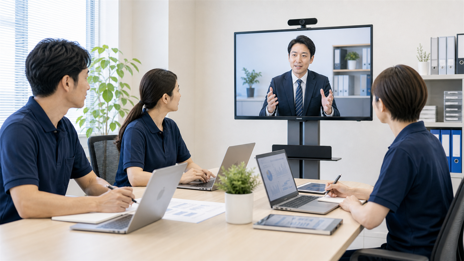 AI活用アドバイザーがオンラインで説明し、就労支援施設の職員がPCを操作しながら学ぶ職員研修の様子