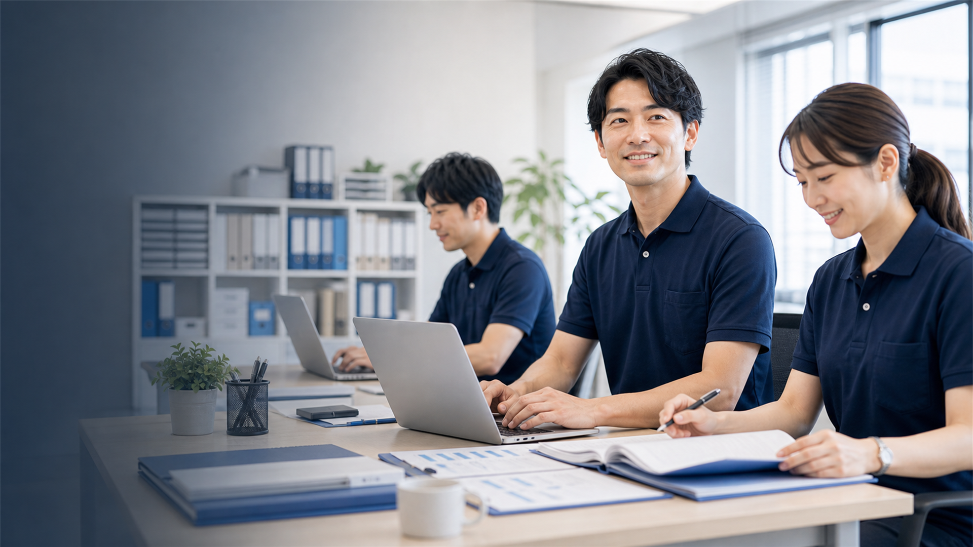 研修後に障害福祉サービス事業所の職員が明るい表情で業務に取り組んでいる様子