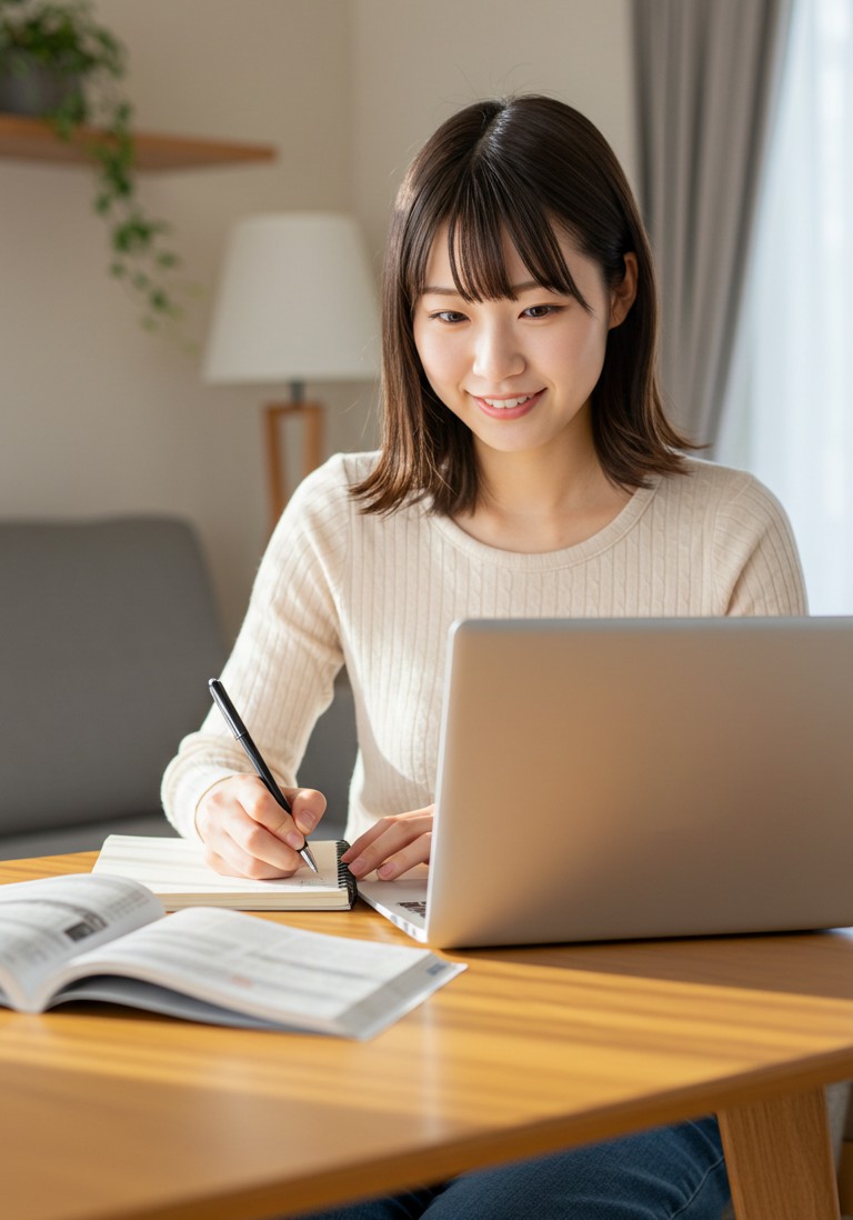 eラーニングで学習する女性