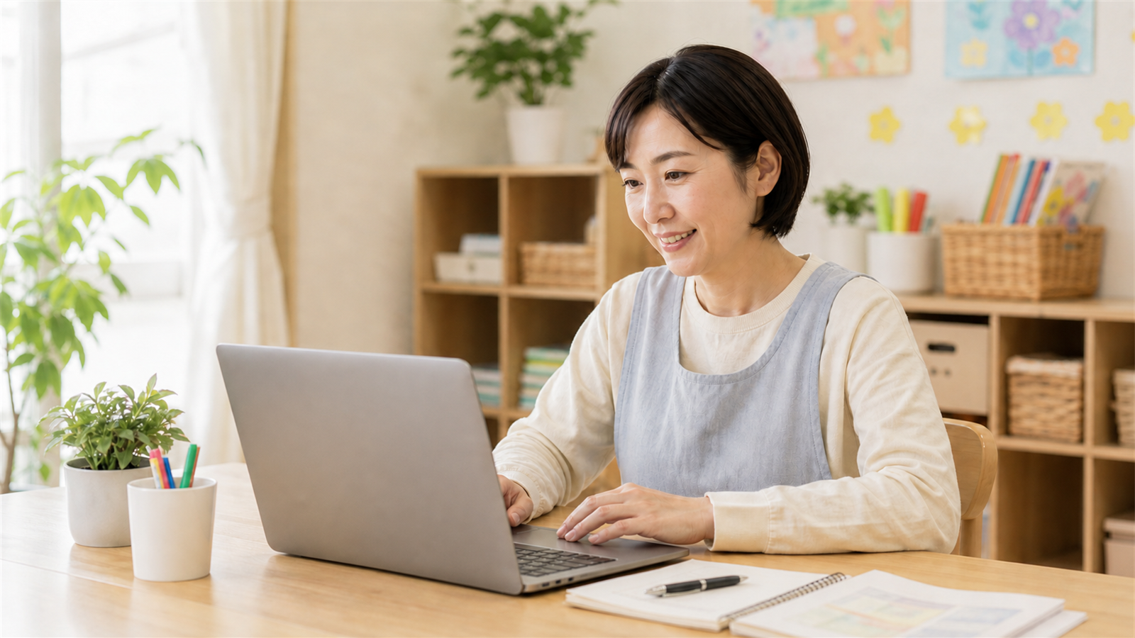 オンラインでAI活用アドバイザーが保育施設の先生をサポートしている様子